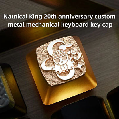One Piece Custom Metal Keycap, Anime 3D Embossed Mechanical Keyboard Key Cap, Skull & Straw Hat Pattern Artisan Keycap, Replacement Keycap for Cherry MX Switch, Gaming Keyboard Decor Gift for One Piece Fans