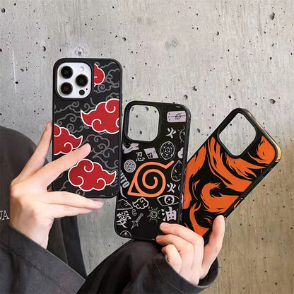 Naruto Anime Phone Case for iPhone, Akatsuki Red Cloud Nine Tails Konoha Symbol Shockproof Protective Cover, Classic Naruto Anime Element Phone Shell, Anime Merch Gift for Naruto Fans