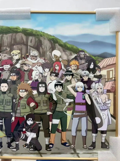 Naruto All Characters Panoramic 3D Layered Paper Cut Art Frame, Konoha Whole Cast Paper Carving Shadow Box, Handmade Stratified Anime Group Portrait Painting, Large Wall Hanging Decor, Collectible Art Gift for Naruto Fans