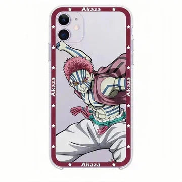 Demon Slayer Anime Phone Case, Akaza Muzan Pattern Clear Soft TPU Case with Character Pendant, Shockproof Slim Protective Phone Cover, Cute Anime Phone Shell for iPhone, Anime Merch Gift for Demon Slayer Fans