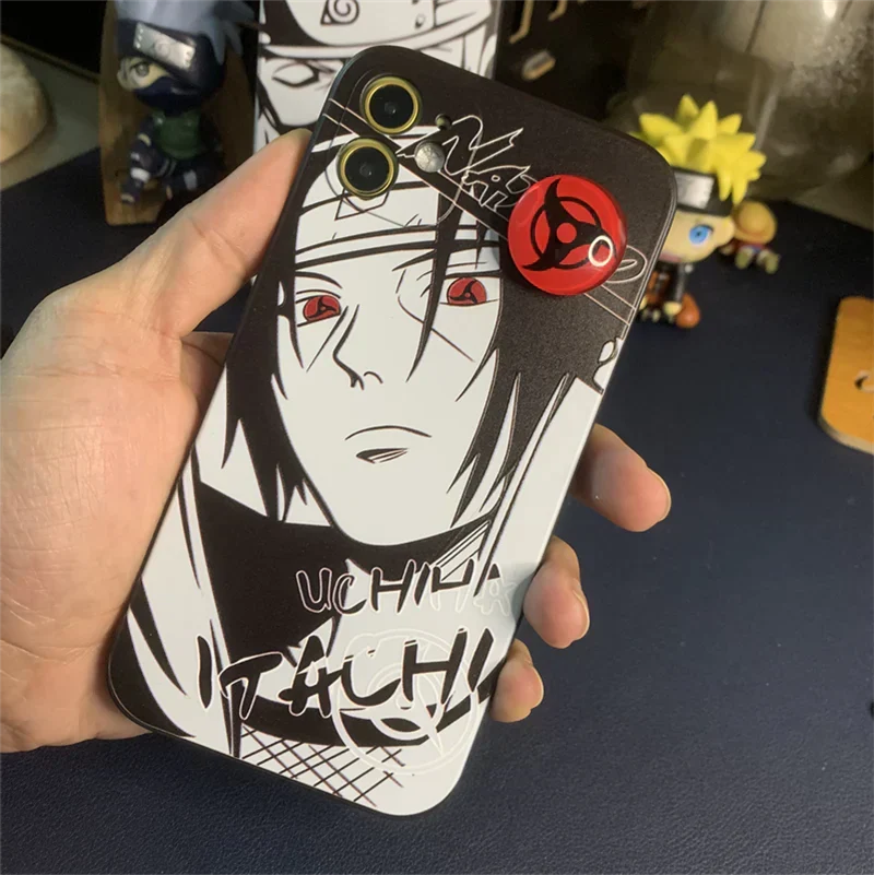 Naruto Anime Phone Case, Itachi Kakashi Black White Manga Print Case with Sharingan Pop Socket, Shockproof Soft TPU Protective Cover, Naruto Fan Phone Case Gift