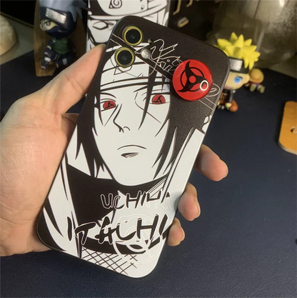 Naruto Anime Phone Case, Itachi Kakashi Black White Manga Print Case with Sharingan Pop Socket, Shockproof Soft TPU Protective Cover, Naruto Fan Phone Case Gift