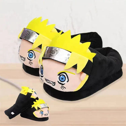 Naruto Anime Plush House Slippers, Uzumaki Naruto 3D Cartoon Character Warm Furry Indoor Slippers, Non-slip Sole Soft Cozy Home Slippers, Anime Fan Cosplay Gift