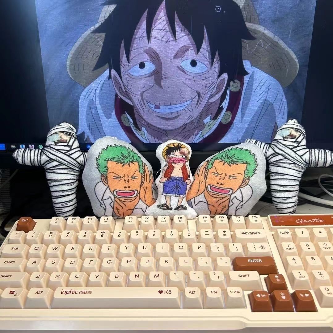 One Piece Anime Plush Keychain, Luffy Zoro Mummy Funny Stuffed Pendant, Cute Double-Sided Printed Plush Key Ring, Bag Backpack Charm Decor, Collectible Gift for One Piece Fans