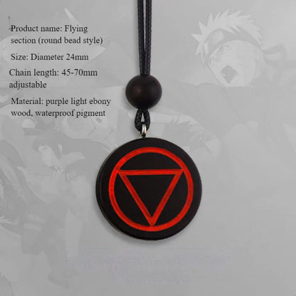 Naruto Anime Symbol Pendant Necklace, Akatsuki Red Cloud Sharingan Konoha Logo Wooden Necklace, Adjustable Rope Chain Cosplay Jewelry, Gift for Naruto Fans