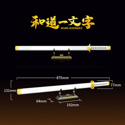 One Piece Wado Ichimonji Katana Building Blocks Set, Anime Samurai Sword Model, DIY Assembly Bricks with Display Stand, Zoro Replica Sword Building Kit, Collectible Desktop Decor Gift for Adults Teens Anime Fans