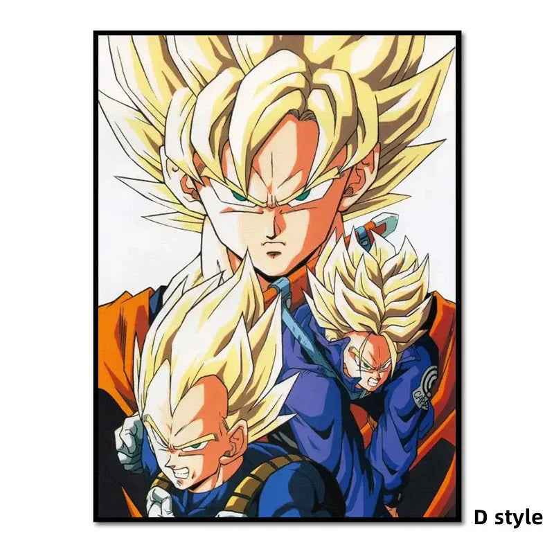 Dragon Ball Z Super Saiyan Wall Art Poster, Goku Vegeta Trunks Anime Canvas Print, Unframed Cartoon Character Painting, Home Bedroom Decor, Collectible Wall Hanging Gift for Dragon Ball Fans