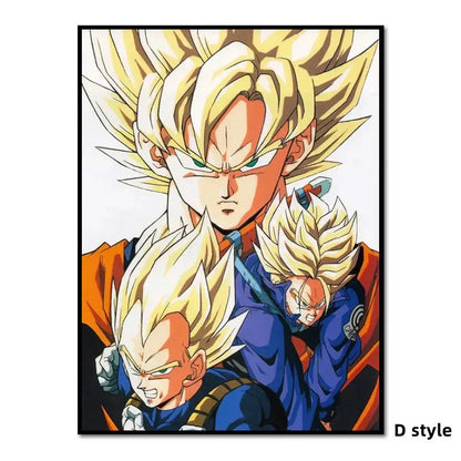Dragon Ball Z Super Saiyan Wall Art Poster, Goku Vegeta Trunks Anime Canvas Print, Unframed Cartoon Character Painting, Home Bedroom Decor, Collectible Wall Hanging Gift for Dragon Ball Fans