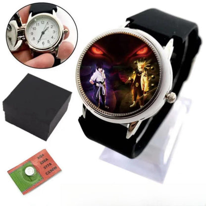 Naruto Sharingan Flip Cover Wrist Watch, Anime Kakashi Mangekyo Sharingan Quartz Watch, Black Silicone Strap Analog Watch, Anime Cosplay Accessory Collectible Gift for Naruto Fans