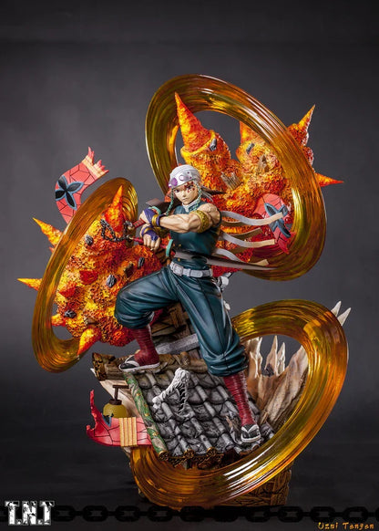 Demon Slayer Tengen Uzui Resin Statue, Anime Sound Hashira Tengen Uzui Action Figure, GK Collectible Model with Diorama Base, Demon Slayer Figurine Home Desk Decoration Gift for Anime Fans