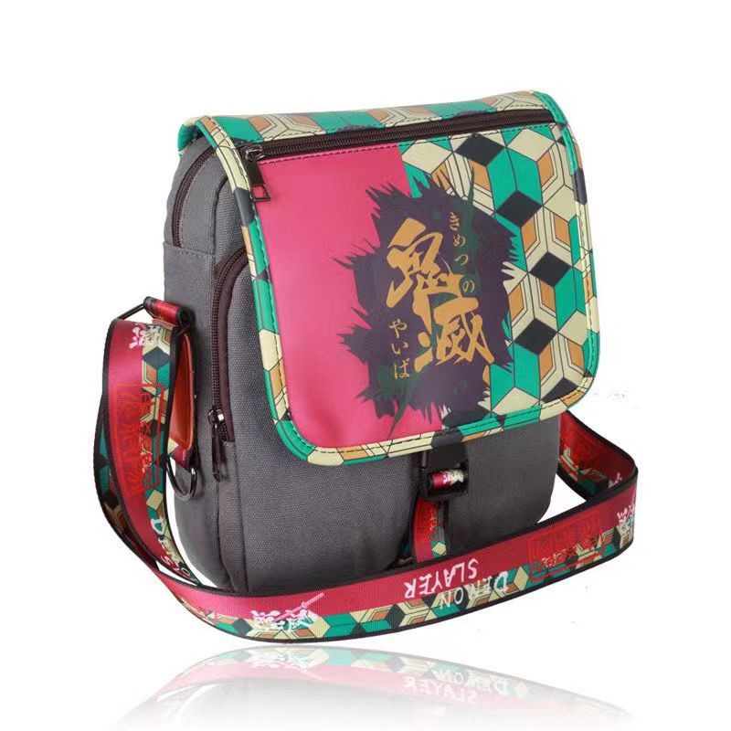 Demon Slayer Anime Crossbody Bag, Tanjiro Nezuko Zenitsu Printed Canvas Messenger Shoulder Bag, Demon Slayer Small Sling Bag, Anime Merch Crossbody Purse Gift for Demon Slayer Fans
