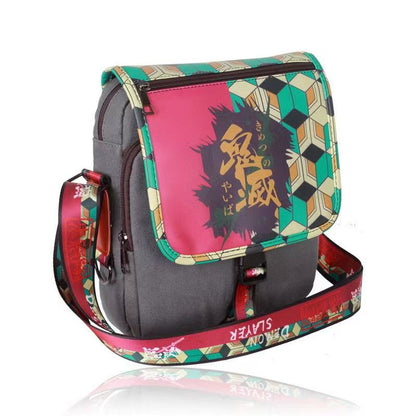 Demon Slayer Anime Crossbody Bag, Tanjiro Nezuko Zenitsu Printed Canvas Messenger Shoulder Bag, Demon Slayer Small Sling Bag, Anime Merch Crossbody Purse Gift for Demon Slayer Fans