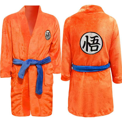 Dragon Ball Goku Bath Robe, Anime Goku "Wu" Symbol Fleece Bathrobe, Soft Fluffy Coral Fleece Nightgown, Cosplay Loungewear Robe for Dragon Ball Fans