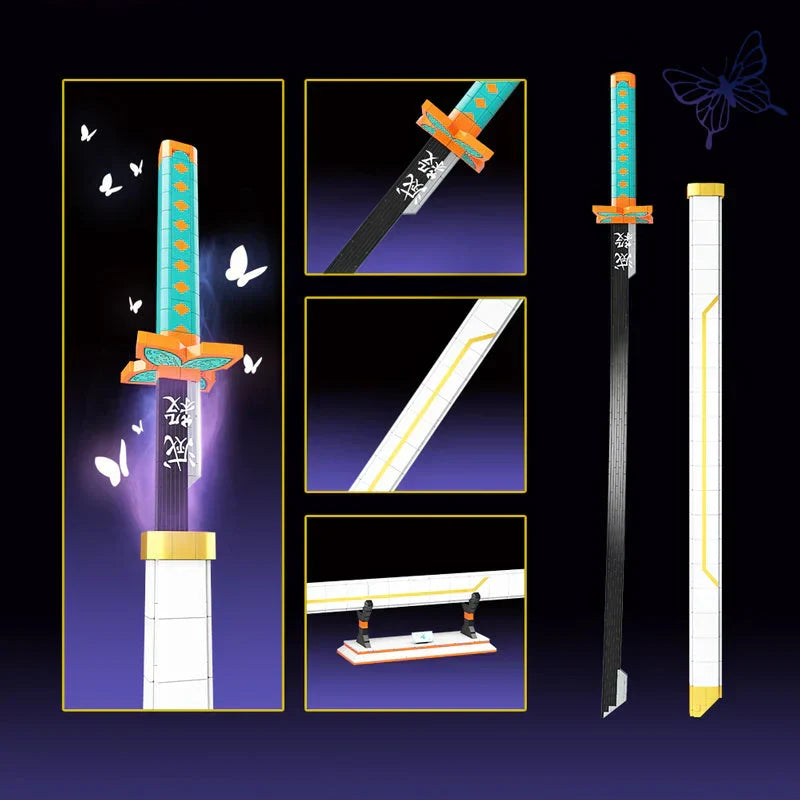 Demon Slayer Shinobu Nichirin Sword Building Block Set, Kochou Shinobu Anime Katana Model with Scabbard & Display Stand, Collectible Cosplay Prop Bricks Kit, Gift for Demon Slayer Fans