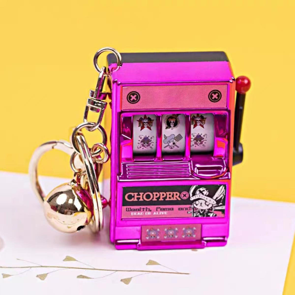 One Piece Mini Slot Machine Keychain, Portable Working Fruit Slot Game Key Ring, Novelty Stress Relief Fidget Toy, Colorful Bag Pendant Charm, Anime Fan Birthday Christmas Gift