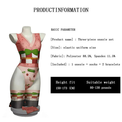 Demon Slayer Nezuko Anime Cosplay Swimsuit for Women, Sleeveless One Piece Bathing Suit, Kimono Pattern Anime Swimwear, High Cut Cosplay Outfit, Anime Themed Beachwear Gift for Demon Slayer Fans