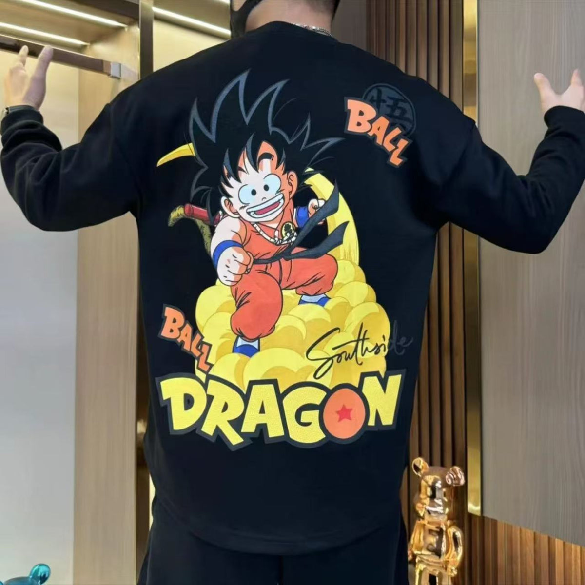 Dragon Ball Kid Goku Kame Cloud Crewneck Sweatshirt, Big Back Graphic Pullover Sweatshirt, Unisex Loose Long Sleeve Anime Streetwear Sweater, Dragon Ball Z Fan Anime Sweatshirt Gift