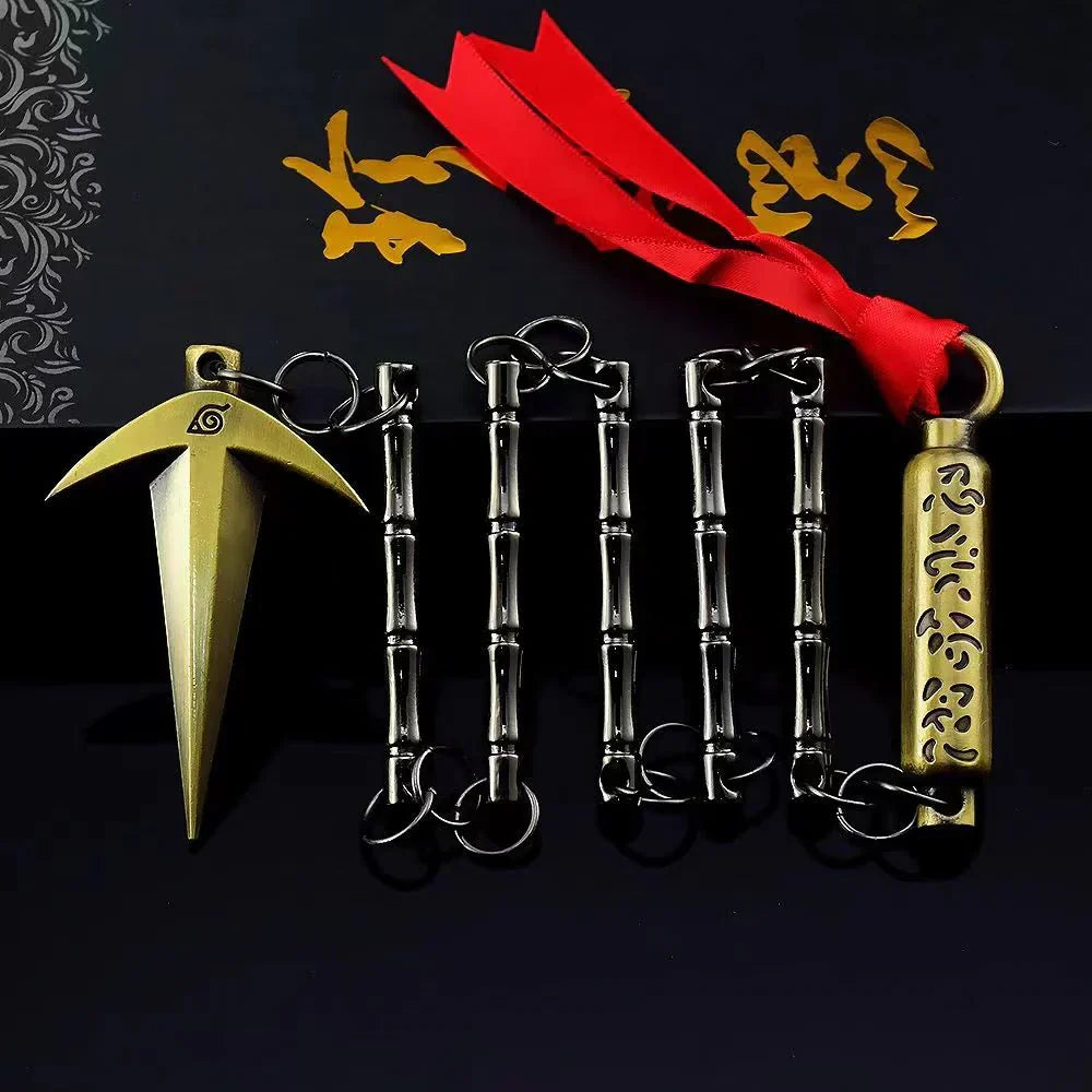 Naruto Yondaime Hokage Minato Kunai Metal Model with 5 Section Whip Chain, Anime Cosplay Prop, Metal Kunai Keychain Decor, Collectible Weapon Model Gift for Naruto Fans