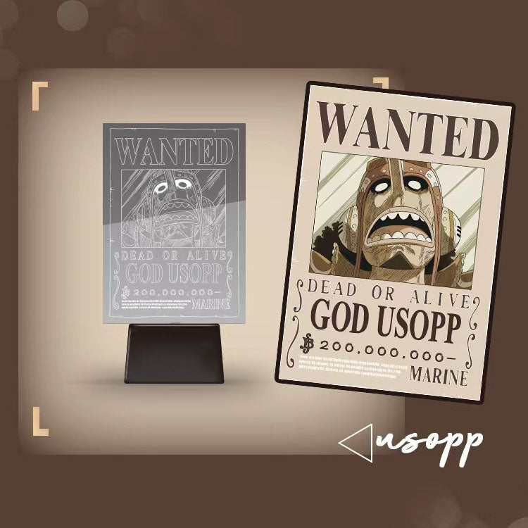 One Piece Wanted Poster Acrylic Light Stand, Anime Bounty Poster LED Night Light Desk Lamp, One Piece Character Table Decor Lamp, Anime Fan Collectible Gift