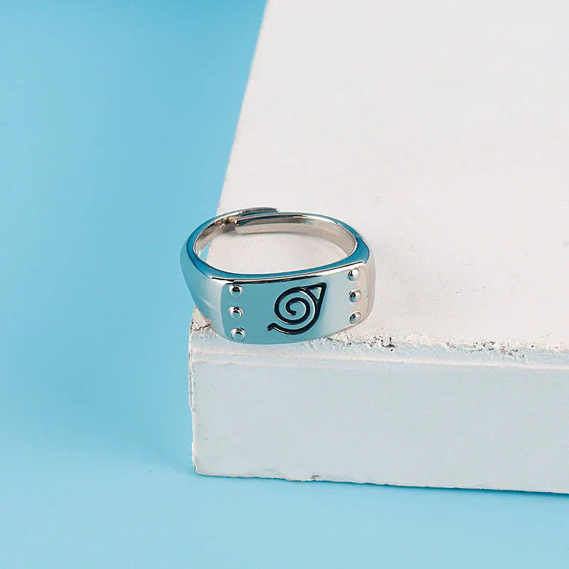 Naruto Konoha Village Symbol Adjustable Ring, Anime Leaf Village Logo Metal Open Ring, Cosplay Finger Jewelry, Fashion Anime Statement Ring, Collectible Gift for Naruto Fans