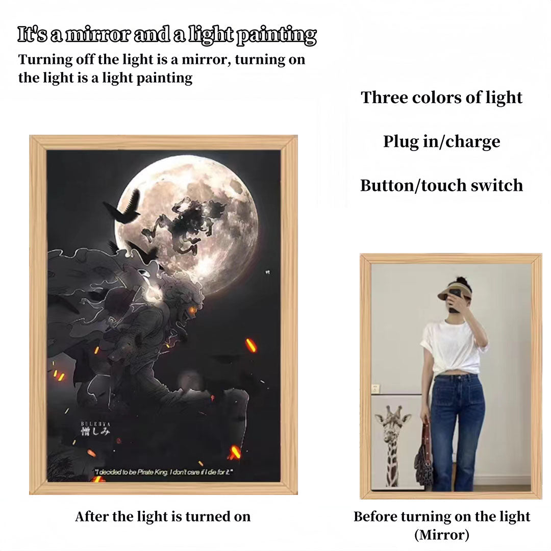 One Piece Anime LED Light Up Painting, Luffy Zoro Sanji Nami Framed Light Canvas Wall Art, Anime Poster Lamp, Wooden Frame Illuminated Wall Decor, One Piece Fan Room Decoration Gift