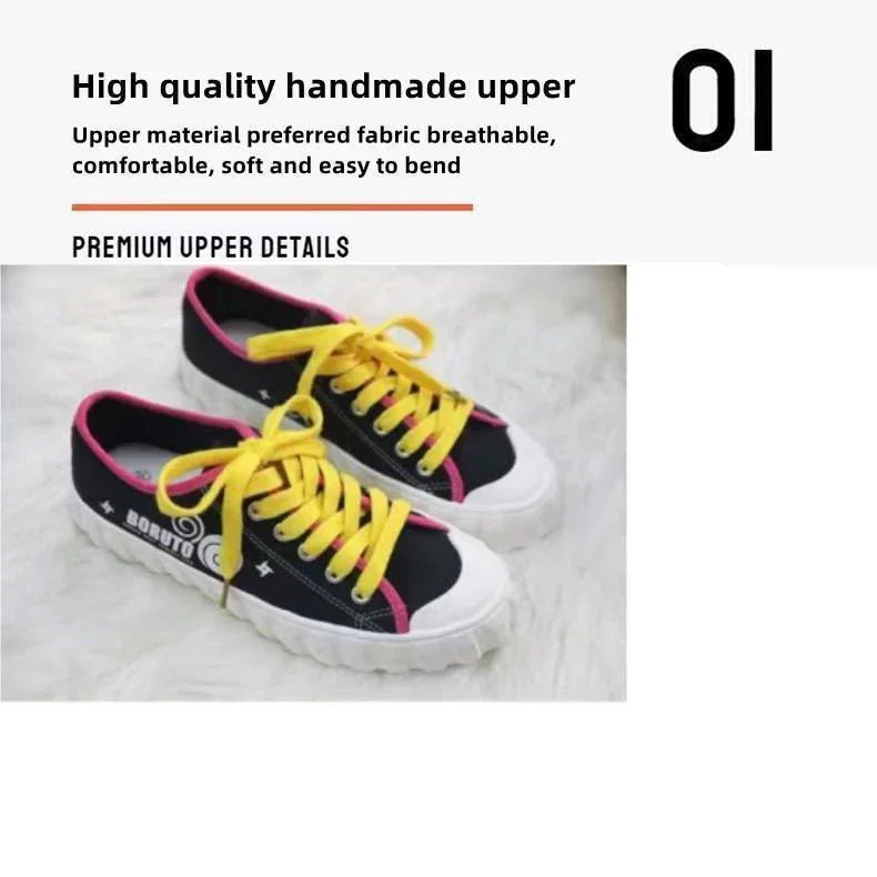 Boruto Naruto Next Generations Anime Low Top Canvas Sneakers, Konoha Symbol Printed Lace-up Casual Shoes, Breathable Memory Foam Footwear, Anime Cosplay Daily Walking Shoes, Fan Gift for Men Women Teens