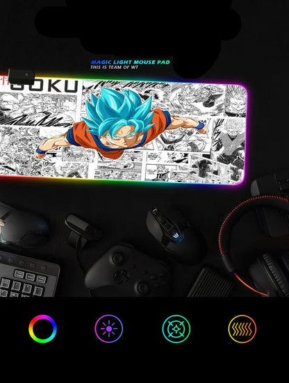Dragon Ball Z RGB Large Mouse Pad, Anime DBZ Goku Vegeta Frieza Extended Gaming Mousepad with LED Rainbow Light, Non Slip Rubber Base Desk Mat for PC Keyboard Laptop, Dragon Ball Fan Decor