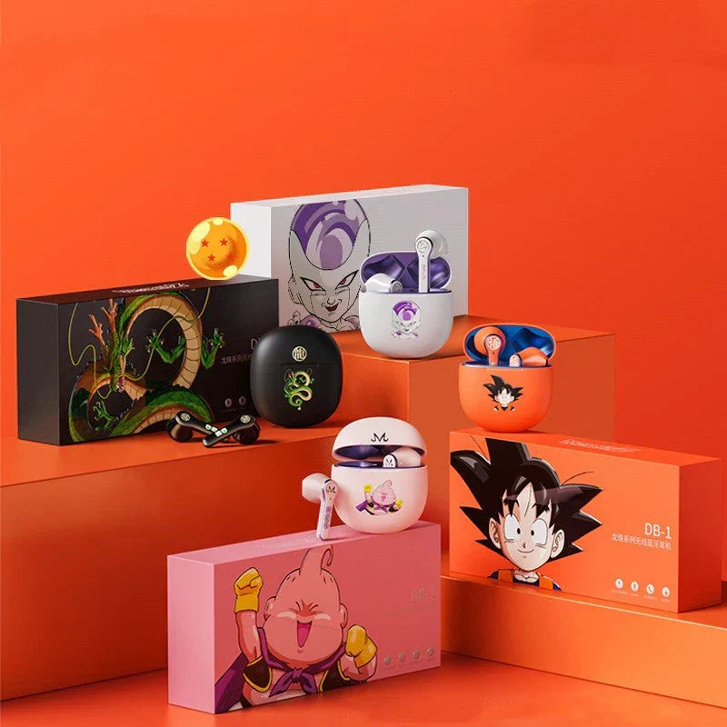 Dragon Ball Z TWS True Wireless Bluetooth Earbuds, DBZ Anime Goku Buu Frieza Shenron Printed Bluetooth Headphones, Touch Control Stereo Earphones with Charging Case, Dragon Ball Fan Anime Merch Gift