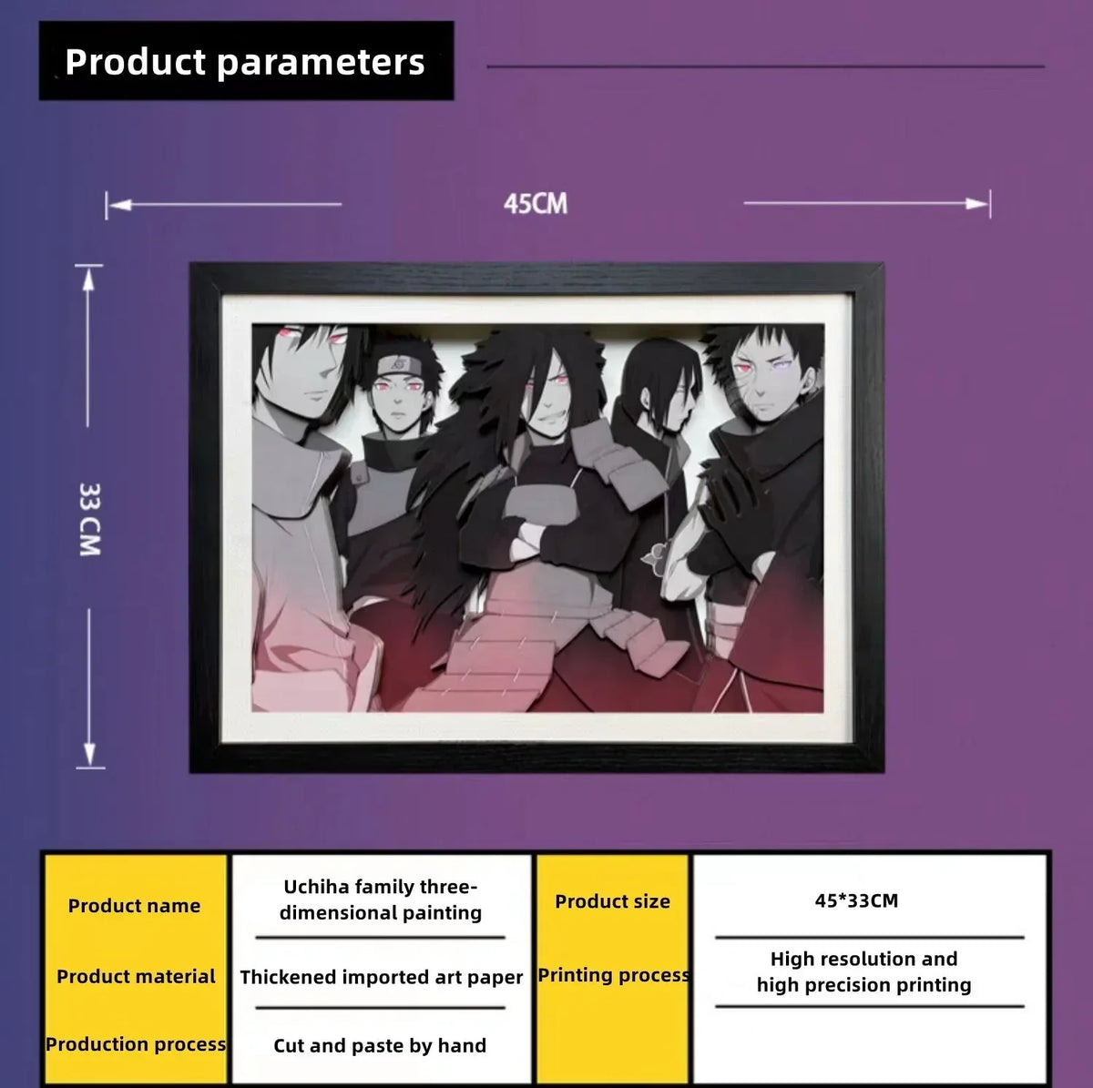 Naruto Uchiha Family 3D Layered Paper Cut Art Frame, Uchiha Clan Group Portrait Paper Carving Shadow Box, Handmade Stratified Anime Wall Painting, Framed Wall Hanging Decor, Collectible Art Gift for Naruto Fans