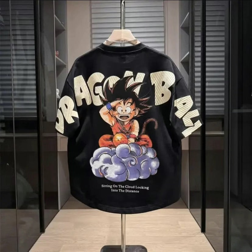 Dragon Ball Kid Goku T-Shirt, Anime Kame Cloud Graphic Oversized Short Sleeve Tee, Casual Loose Fit Cotton Tshirt for Men Women, Dragon Ball Z Fan Anime Shirt Gift
