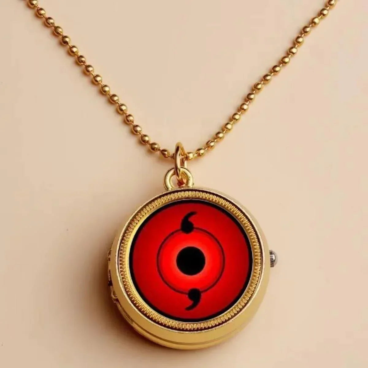Naruto Sharingan Rotatable Pocket Watch Necklace, Anime Uchiha Clan Rotating Pendant Pocket Watch, Vintage Cosplay Jewelry Accessory, Collectible Gift for Naruto Anime Fans