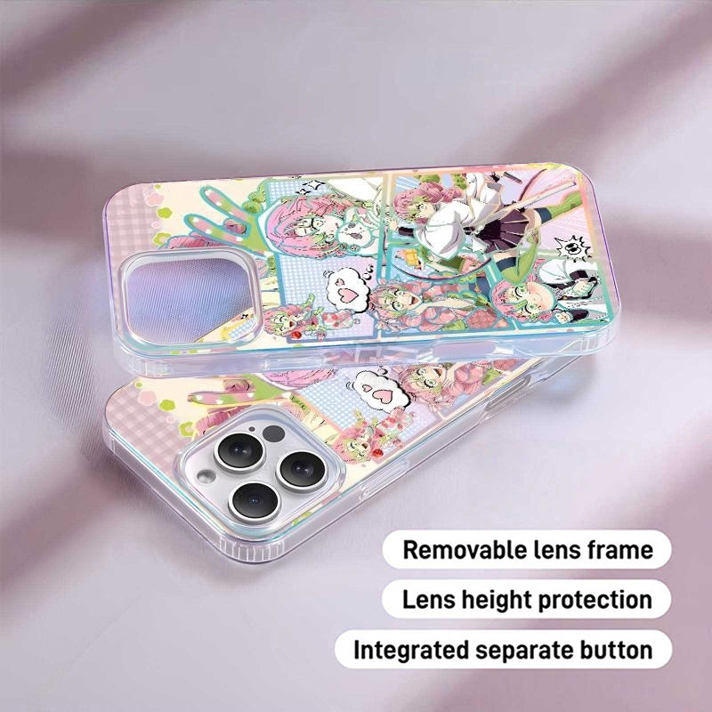 Demon Slayer Kanroji Mitsuri Aurora Holographic Gradient Phone Case Shockproof Air‑Bag Protective Anime Manga Collage Cover For Iphone