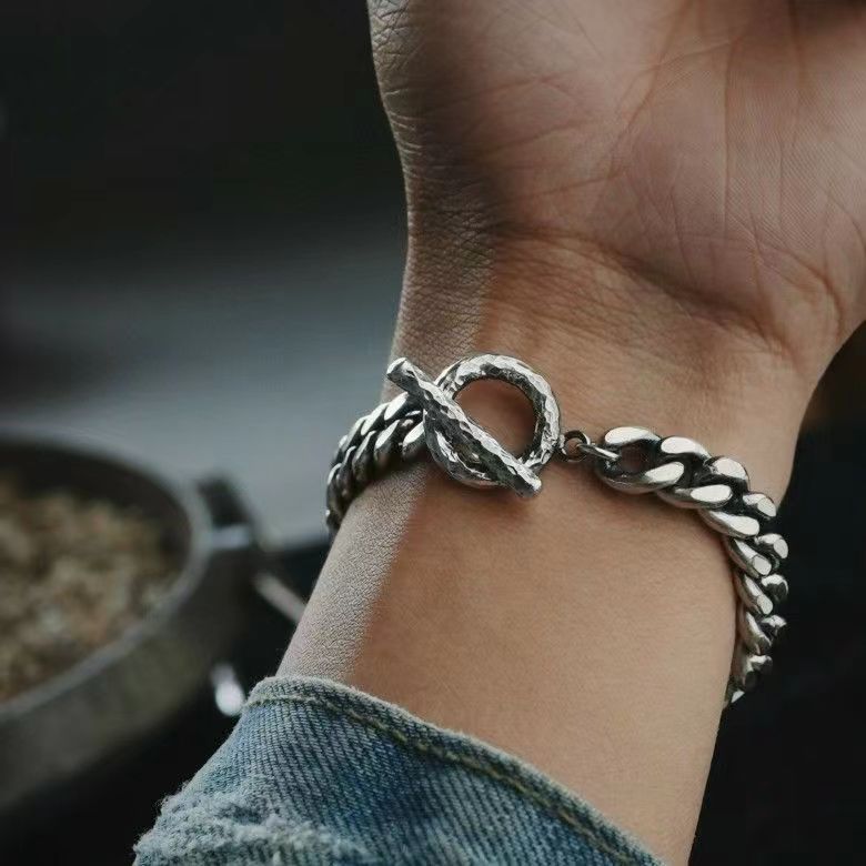 One Piece Anime Cuban Link Chain Bracelet, Vintage Antique Silver Luffy Coin Charm Wristband, Punk Toggle Clasp Bracelet, Men Hip Hop Retro Metal Bracelet, One Piece Fan Jewelry Birthday Gift
