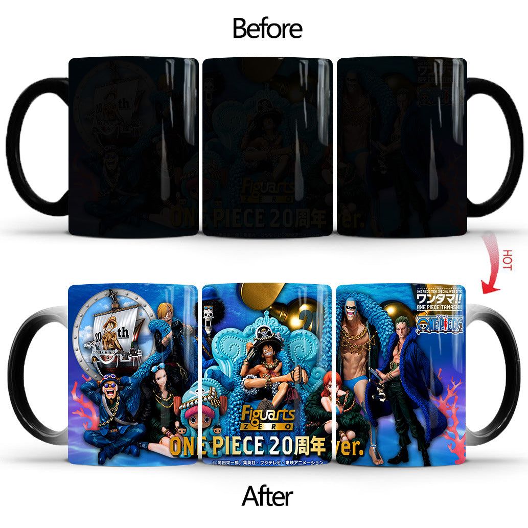 One Piece Heat Changing Magic Mug, Anime Luffy Gear5 Zoro Sanji Color Changing Coffee Cup, 11oz Heat Sensitive Ceramic Tea Mug, Hot Water Activated Magic Cup, One Piece Anime Fan Birthday Holiday Gift
