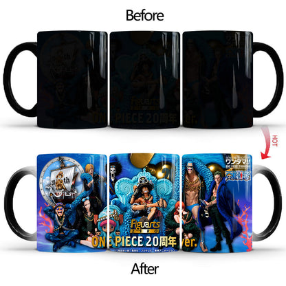 One Piece Heat Changing Magic Mug, Anime Luffy Gear5 Zoro Sanji Color Changing Coffee Cup, 11oz Heat Sensitive Ceramic Tea Mug, Hot Water Activated Magic Cup, One Piece Anime Fan Birthday Holiday Gift