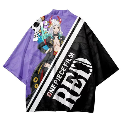 One Piece Film RED Anime Haori and Shorts Set, Japanese Kimono Cardigan with Shorts, 3D Full Print Cosplay Outfit, Loose Casual Anime Costume for Men Women, Anime Merch