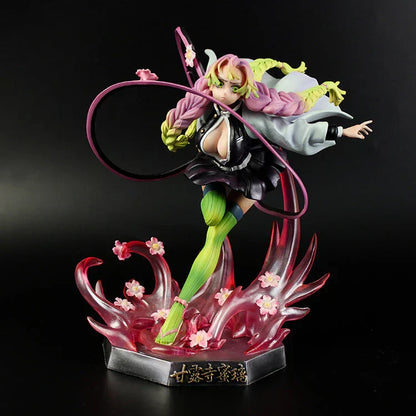 Demon Slayer Mitsuri Kanroji Figure, Love Hashira Mitsuri Kanroji GK Statue, Anime Fighting Pose Figurine with Transparent Effect Base, Collectible Desktop Ornament Gift for Demon Slayer Fans