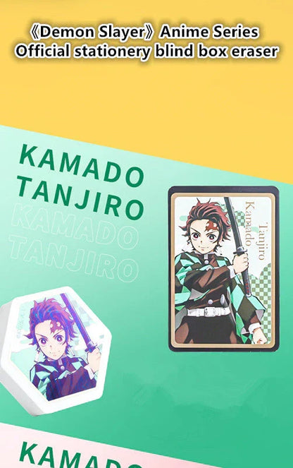 Demon Slayer Kimetsu no Yaiba Hexagonal Eraser with Character Collectible Card, Anime Themed Eraser Set, Cute Stationery for Students, Anime Merch Gift for Demon Slayer Fans