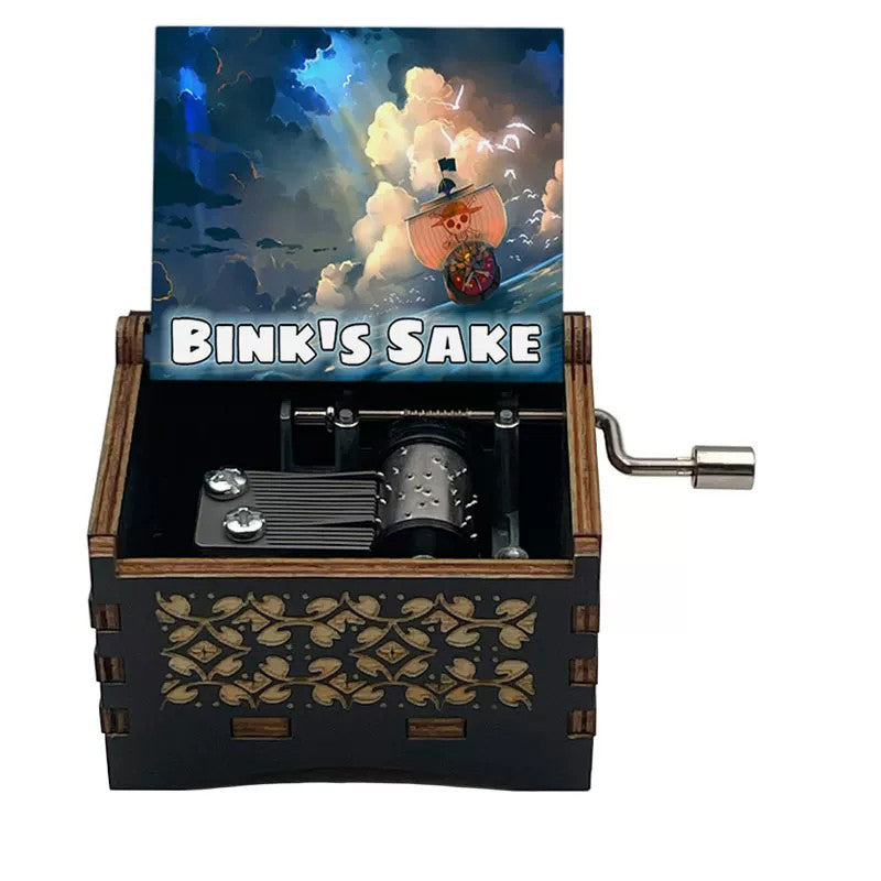 One Piece Monkey D Luffy Roronoa Zoro Nami Sanji Wooden Hand Crank Music Box, Bink's Sake Melody Collectible Decor Music Box Gift for Anime Fans