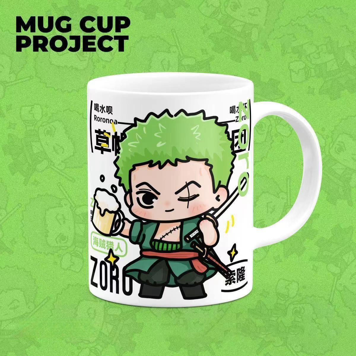One Piece Anime Ceramic Mug, Q Chibi Version Luffy Zoro Sanji Ace Law Coffee Tea Cup, 11oz Color Inside Mug, Microwave Safe, Anime Fan Home Office Drinkware Birthday Gift
