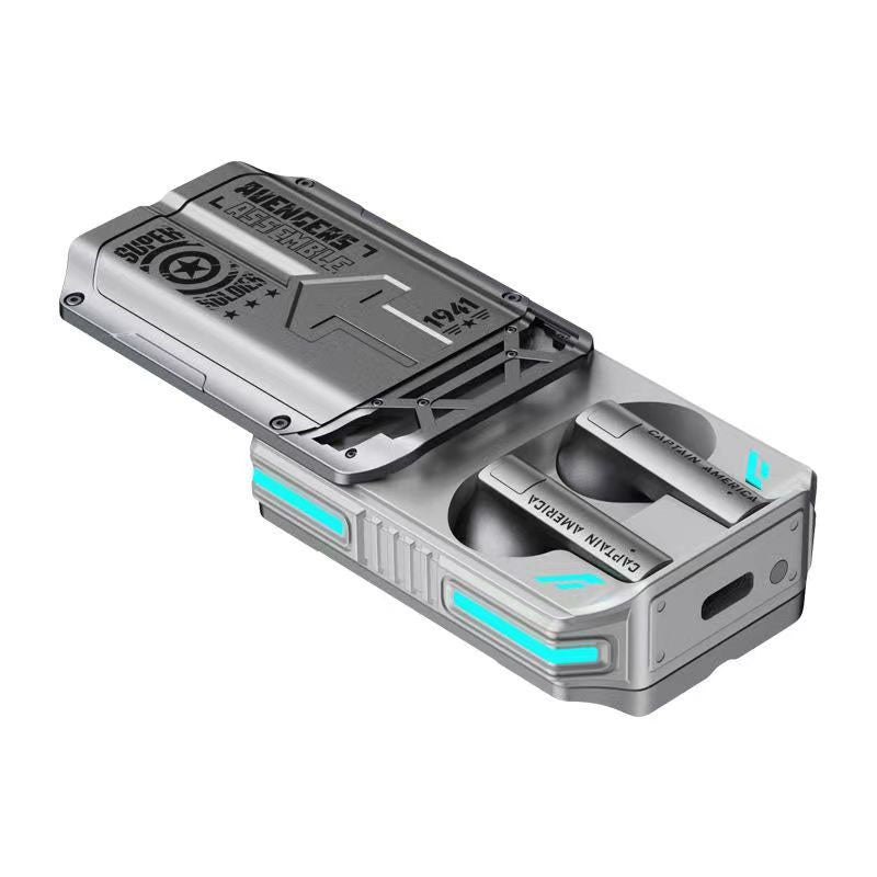 Mecha Style TWS True Wireless Bluetooth Earbuds, Futuristic Sliding Cover Gaming Earphones, Low Latency Wireless Earbuds with Cool RGB Light, Stereo Bass In-ear Headphones for Gamers, Portable Collectible Mecha Earbuds