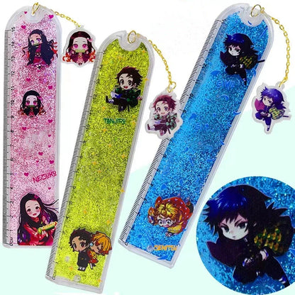 Demon Slayer Quicksand Acrylic Bookmark, Anime Tanjiro Nezuko Zenitsu Inosuke Glitter Liquid Floating Bookmark, Cute Character Pendant Book Marker, Reading Page Holder, Demon Slayer Fan Collectible Gift