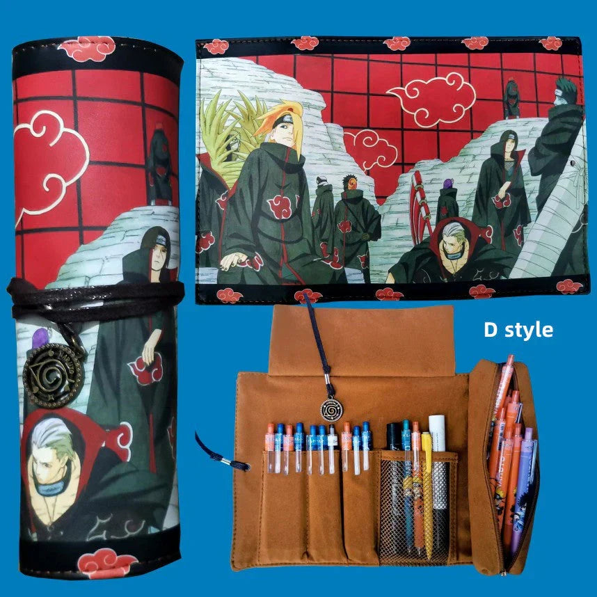 Naruto Anime Roll Up Pencil Case, Scroll Style Pen Bag, Portable Stationery Holder, Large Capacity Pouch, School Office Supplies Gift for Students Anime Fans