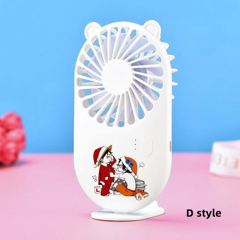One Piece Monkey D. Luffy Portable Handheld Fan, Anime Mini Rechargeable USB Fan, Cute Bear Ear Pocket Fan with Stand, 3 Speed Adjustable Personal Cooling Fan, Anime Collectible Gift for One Piece Fans