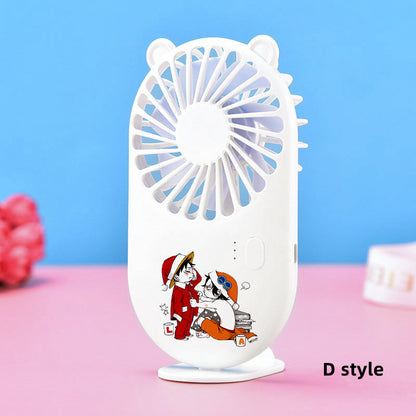 One Piece Monkey D. Luffy Portable Handheld Fan, Anime Mini Rechargeable USB Fan, Cute Bear Ear Pocket Fan with Stand, 3 Speed Adjustable Personal Cooling Fan, Anime Collectible Gift for One Piece Fans