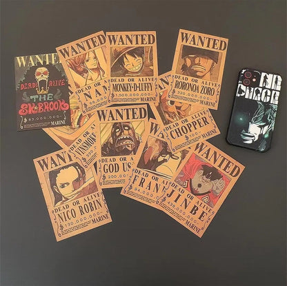 One Piece Wanted Poster Collection Book, Anime Bounty Wanted Posters Album, Vintage Kraft Paper Wanted Cards with Storage Book, Collectible Bounty Poster Set Gift for One Piece Fans