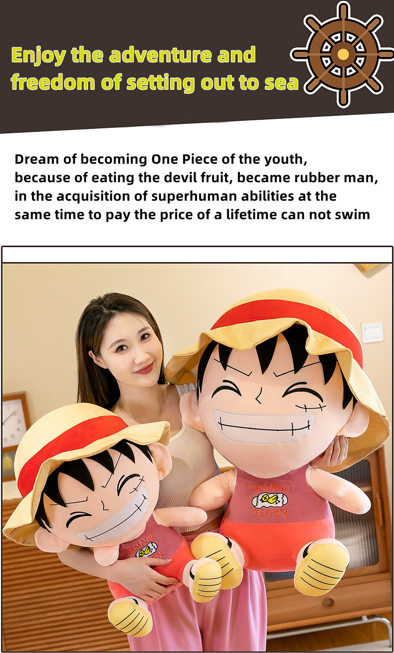 One Piece Luffy Plush Doll, Cute Monkey D Luffy Sitting Stuffed Plush Toy, Soft Anime Character Figure Pillow, Collectible Decor Gift for One Piece Fans Kids Adults