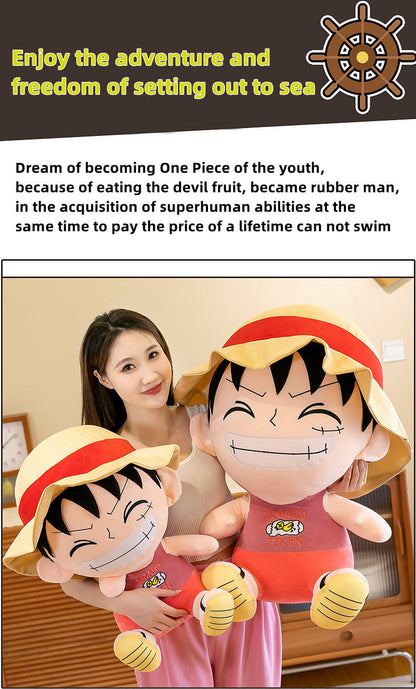 One Piece Luffy Plush Doll, Cute Monkey D Luffy Sitting Stuffed Plush Toy, Soft Anime Character Figure Pillow, Collectible Decor Gift for One Piece Fans Kids Adults