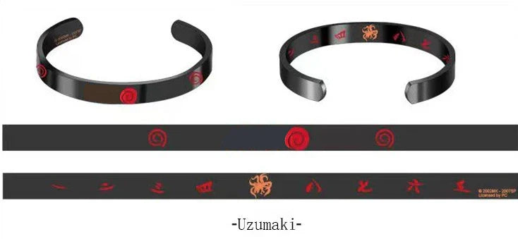 Naruto Anime Cuff Bracelet, Akatsuki & Clan Symbol Stainless Steel Open Cuff Bangle, Cosplay Jewelry Wristband, Gift for Naruto Anime Fans Men Women