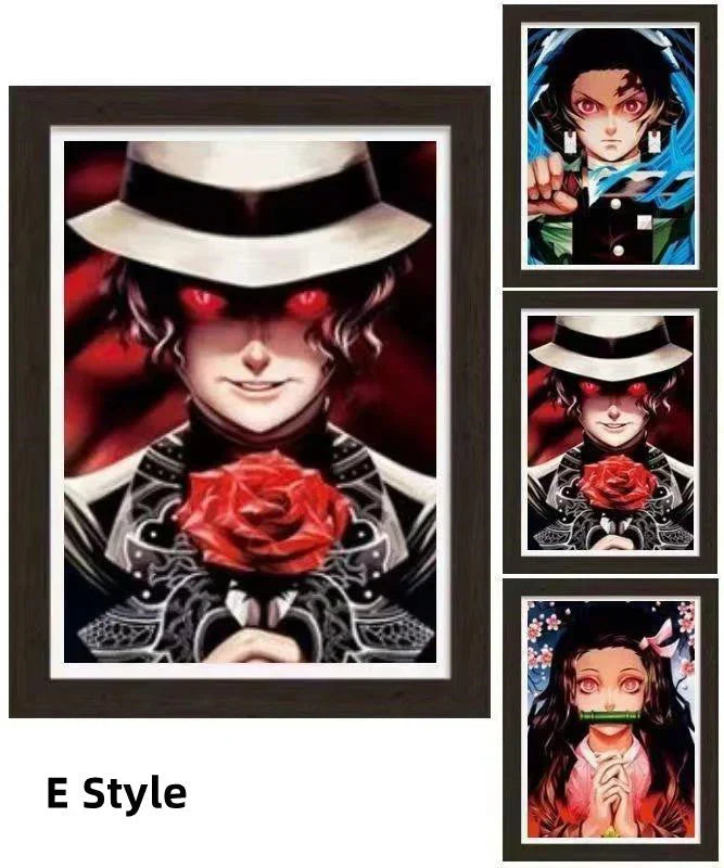 Demon Slayer 3D Lenticular Poster with Frame, Kimetsu no Yaiba Anime Stereo Gradient Wall Art, Flip Changing Picture, Anime Framed Decor Painting for Bedroom Gaming Room, Anime Merch Gift for Demon Slayer Fans